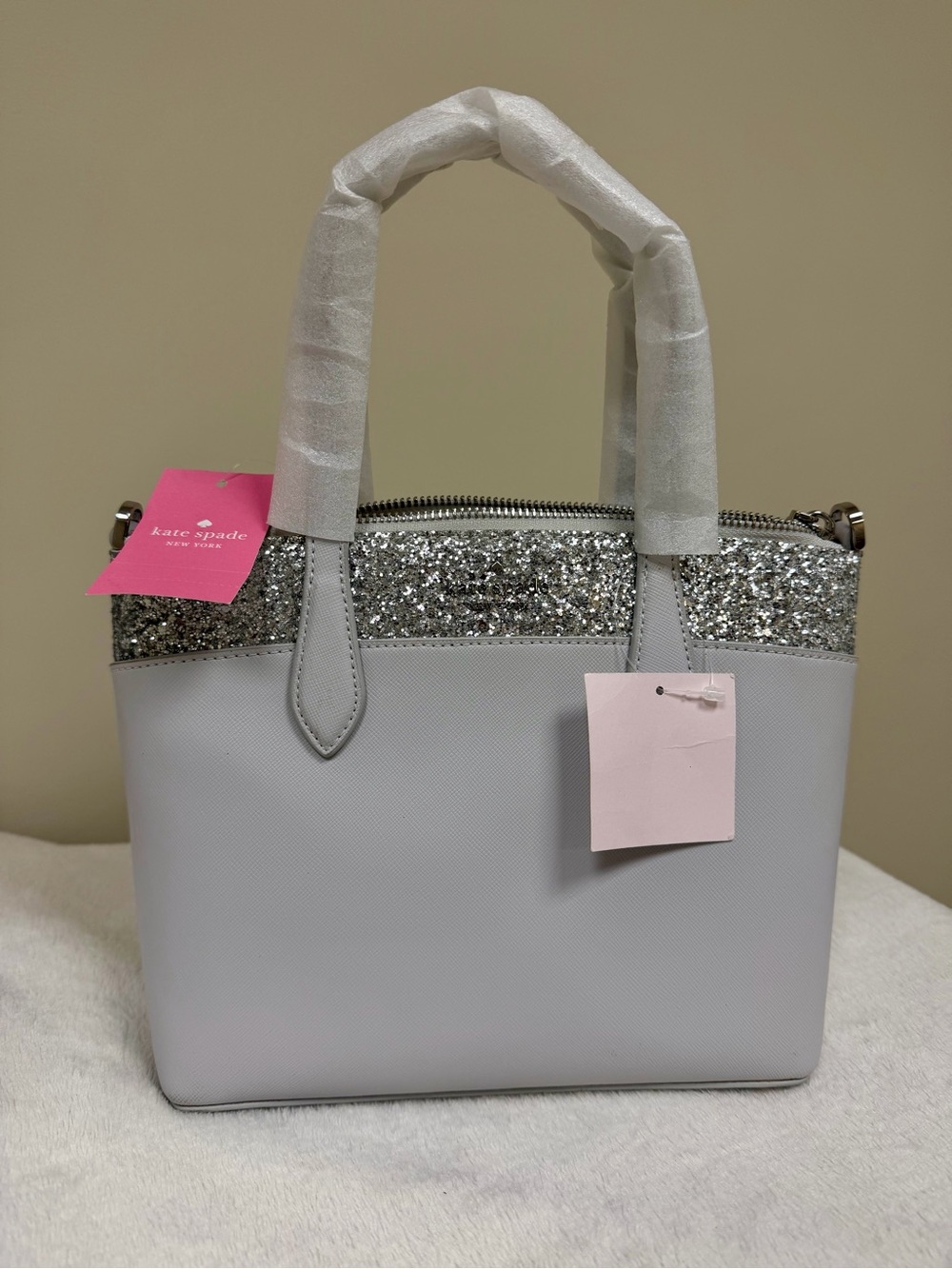 Kate Spade Glitter Trim Satchel with Crossbody Strap.